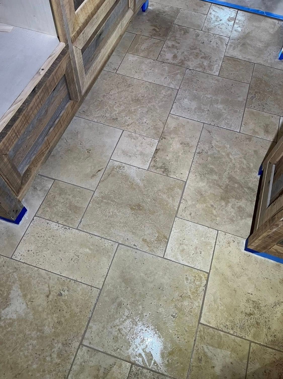Ceramic tile flooring installation with clean grout lines